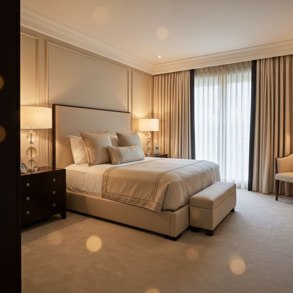 Luxurious bedroom with blackout drapery