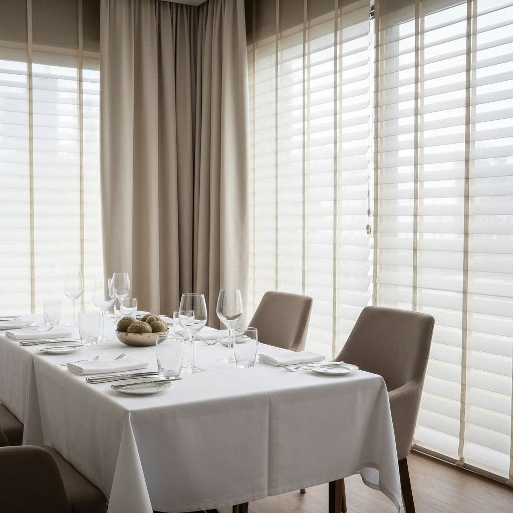 Contemporary dining room with modern blinds