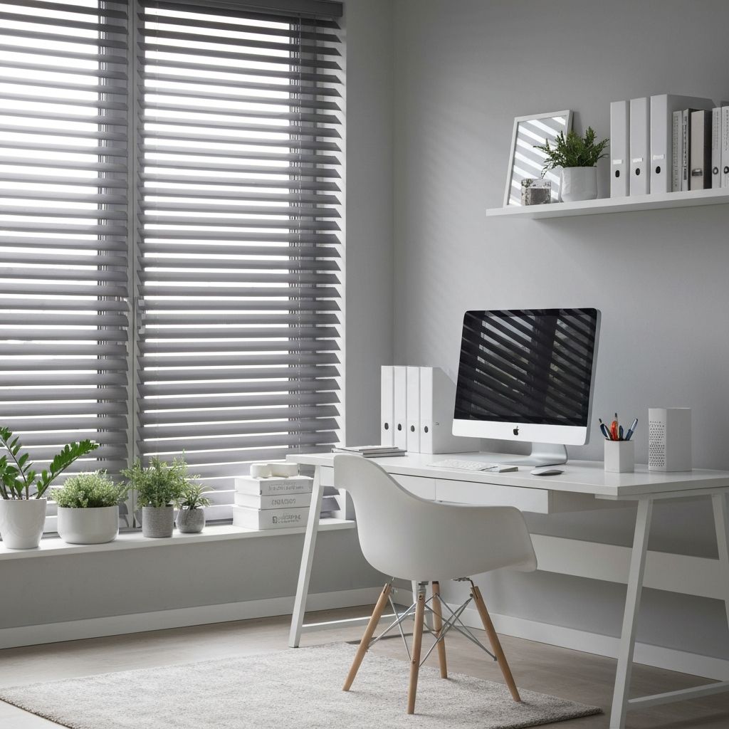 Home office with sleek modern blinds